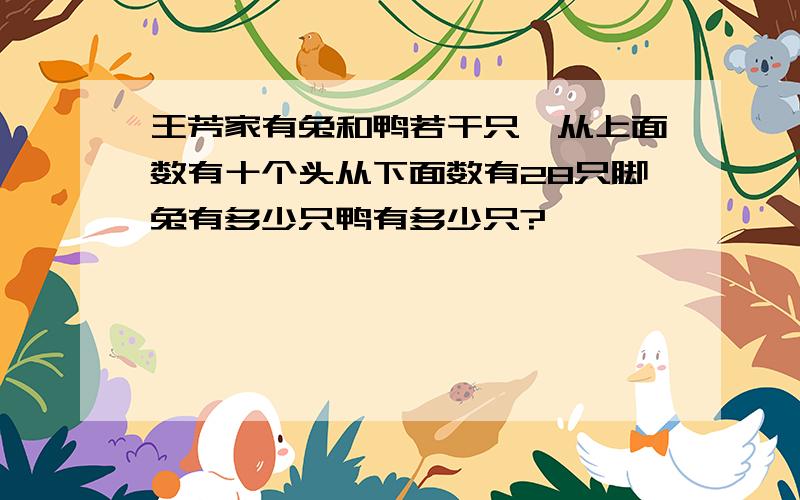 王芳家有兔和鸭若干只,从上面数有十个头从下面数有28只脚兔有多少只鸭有多少只?