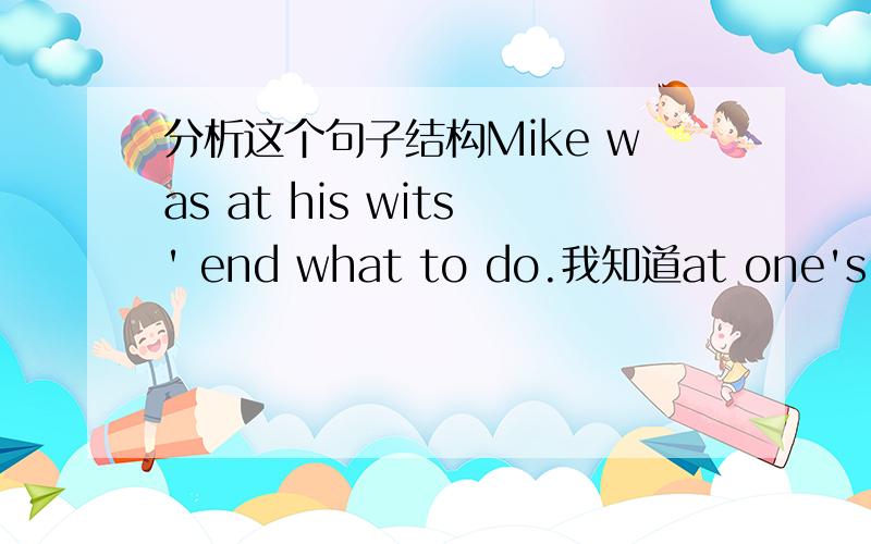 分析这个句子结构Mike was at his wits' end what to do.我知道at one's wits' end 是手足无措黔驴技穷的意思,也知道句子的意思,但是搞不懂what to do在这里的句法作用.