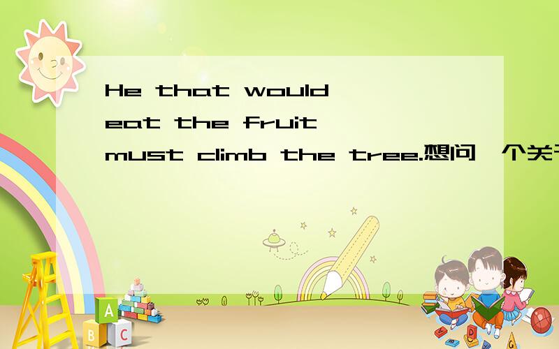 He that would eat the fruit must climb the tree.想问一个关于这个谚语的问题He that would eat the fruit must climb the tree.为什么这里的关系代词用that?