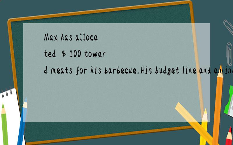 Max has allocated $100 toward meats for his barbecue.His budget line and an indifference map are shown in the above figure.What happens if Max's mother gives him 30 pounds of burger?a.Max would have preferred receiving the dollar-value of the burger.