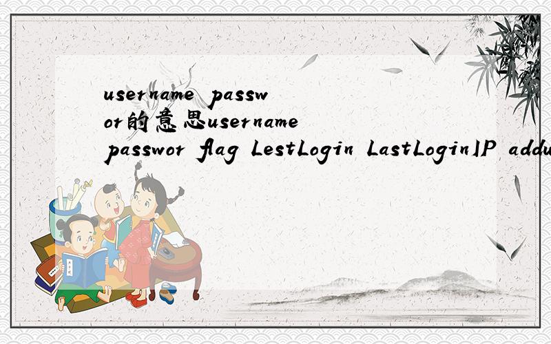 username passwor的意思username passwor flag LestLogin LastLoginIP adduser AcceptIP帮我解答一下这几个的意思其中有一代码.是MD5码吗354cbf427b5b0d44