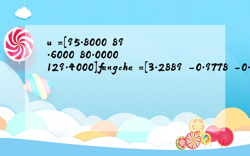 u =[95.8000 89.6000 80.0000 129.4000]fangcha =[3.2889 -0.9778 -0.3333 -0.0222;-0.9778 0.4889 0.2222 -0.2667;-0.3333 0.2222 1.1111 -0.3333;-0.0222 -0.2667 -0.3333 0.7111]c=inv(fangcha)%求方差的逆矩阵syms x1 x2 x3 x4 d;a=[(x1-u(1,1)) (x2-u(1,2))
