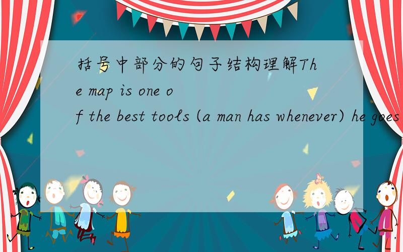 括号中部分的句子结构理解The map is one of the best tools (a man has whenever) he goes to a new place.