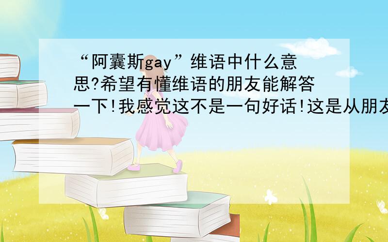 “阿囊斯gay”维语中什么意思?希望有懂维语的朋友能解答一下!我感觉这不是一句好话!这是从朋友那得来的,他们说这时还带点笑!