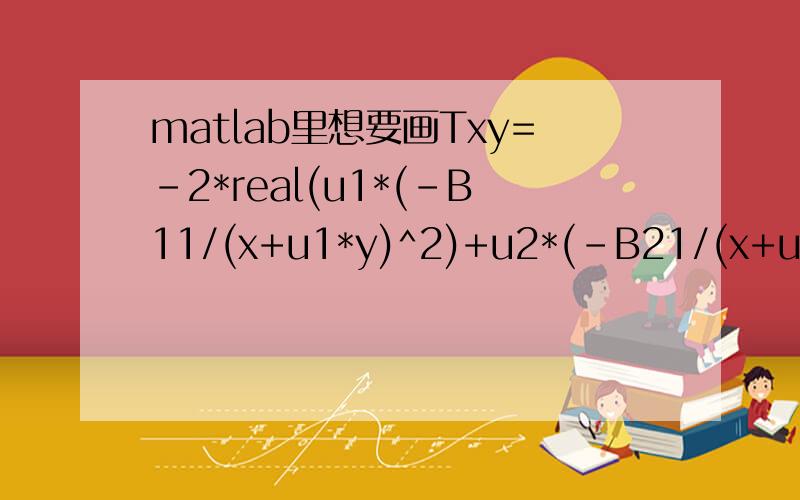 matlab里想要画Txy=-2*real(u1*(-B11/(x+u1*y)^2)+u2*(-B21/(x+u2*y)^2+b2*s2))的图像,其中只有x和y是变量,他们的范围都是1-100,怎么写命令