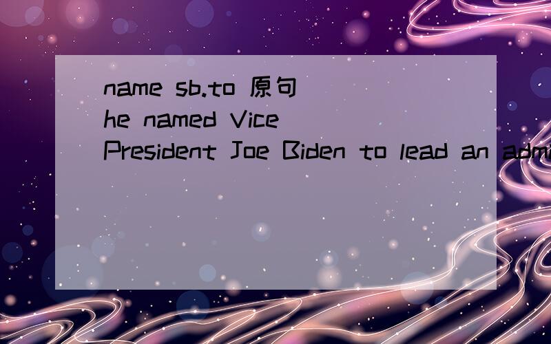 name sb.to 原句 he named Vice President Joe Biden to lead an administration team in developing proposals to reduce gun violence.
