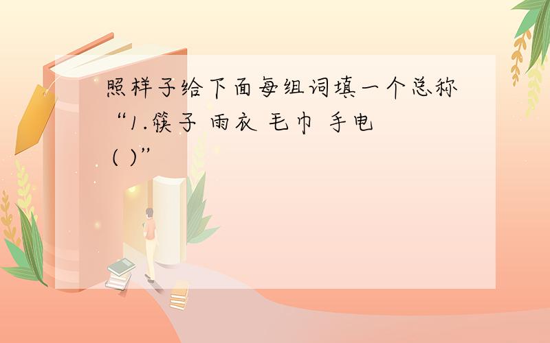 照样子给下面每组词填一个总称“1.筷子 雨衣 毛巾 手电 ( )”