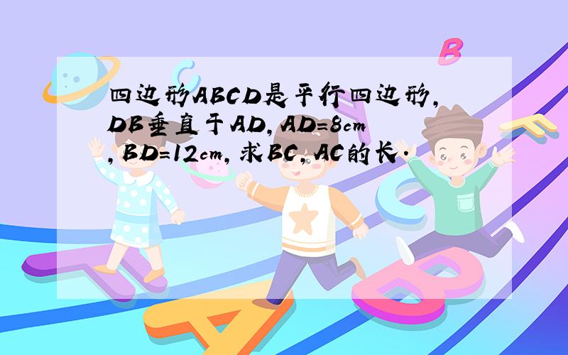四边形ABCD是平行四边形,DB垂直于AD,AD=8cm,BD=12cm,求BC,AC的长.