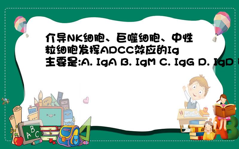 介导NK细胞、巨噬细胞、中性粒细胞发挥ADCC效应的Ig主要是:A. IgA B. IgM C. IgG D. IgD E. IgE