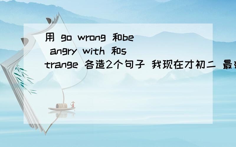 用 go wrong 和be angry with 和strange 各造2个句子 我现在才初二 最好有中文可以翻译下