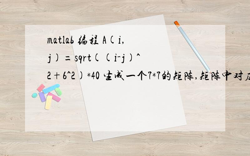 matlab 编程 A(i,j)=sqrt((i-j)^2+6^2)*40 生成一个7*7的矩阵,矩阵中对应的数据由上面的方程得到.