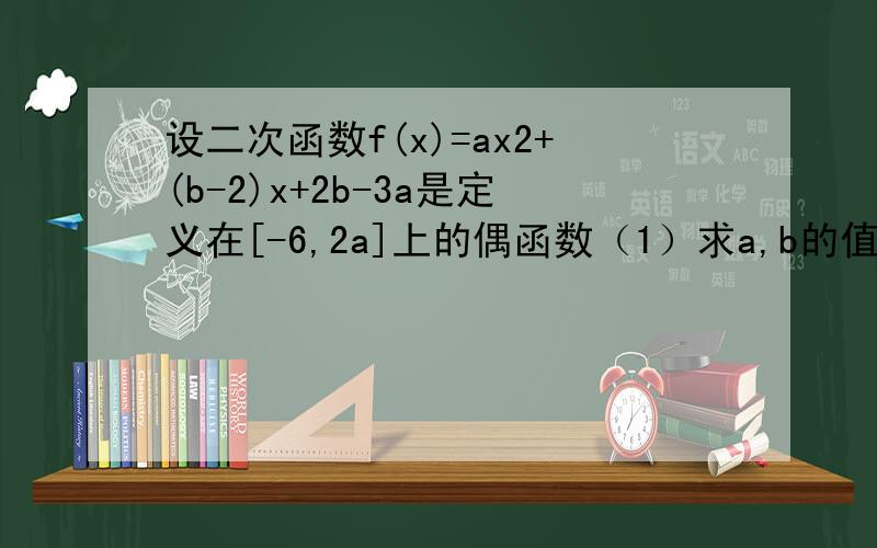 设二次函数f(x)=ax2+(b-2)x+2b-3a是定义在[-6,2a]上的偶函数（1）求a,b的值（2）若函数y(x)=f(x)+mx+4的最小值为-4,求m的值
