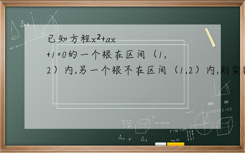 已知方程x²+ax+1=0的一个根在区间（1,2）内,另一个根不在区间（1,2）内,则实数a的取值范围