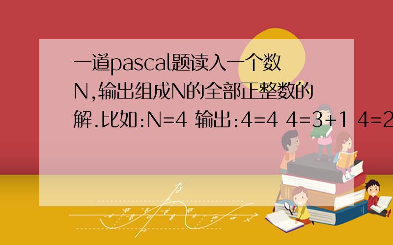 一道pascal题读入一个数N,输出组成N的全部正整数的解.比如:N=4 输出:4=4 4=3+1 4=2+2 4=2+1+1 4=1+1+1+1