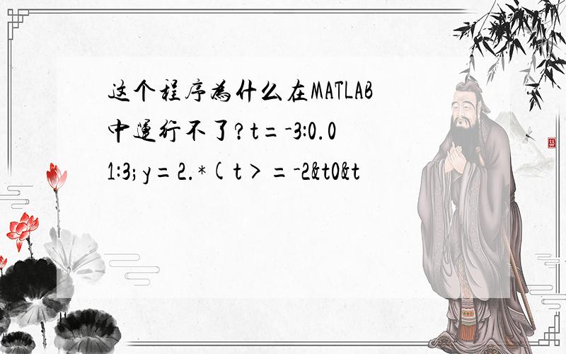这个程序为什么在MATLAB中运行不了?t=-3:0.01:3;y=2.*(t>=-2&t0&t