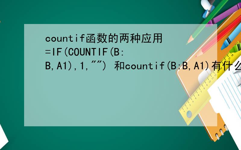 countif函数的两种应用=IF(COUNTIF(B:B,A1),1,