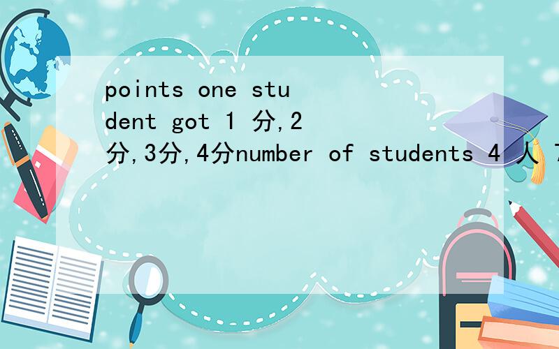 points one student got 1 分,2分,3分,4分number of students 4 人 7人 8人 6人（上下对应,即拿了1分的学生有4个）1what is the median points?2 if the teacher chooses one of her students at random,what is the probability that that stud