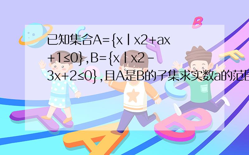 已知集合A={x|x2+ax+1≤0},B={x|x2-3x+2≤0},且A是B的子集求实数a的范围