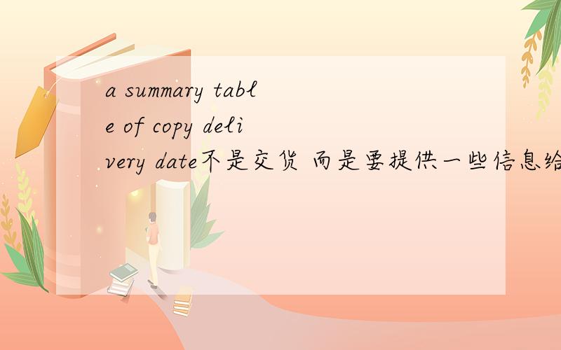 a summary table of copy delivery date不是交货 而是要提供一些信息给对方