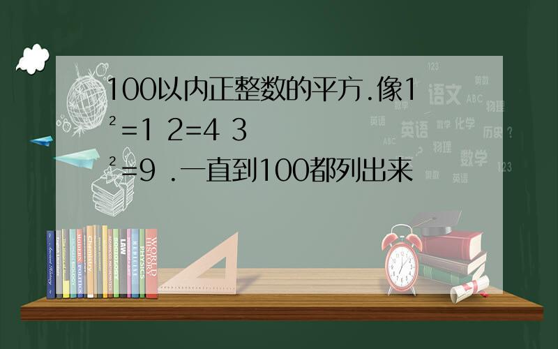 100以内正整数的平方.像1²=1 2=4 3²=9 .一直到100都列出来