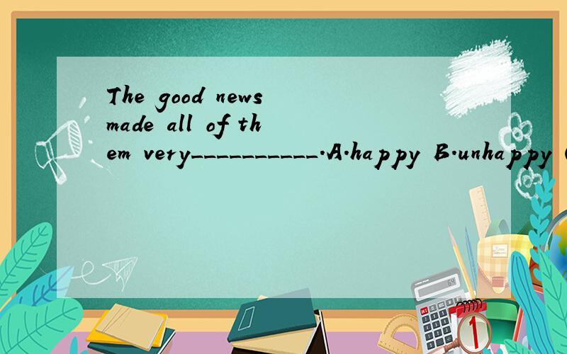 The good news made all of them very__________.A.happy B.unhappy C.sad D.happily 为什么选A不选D?